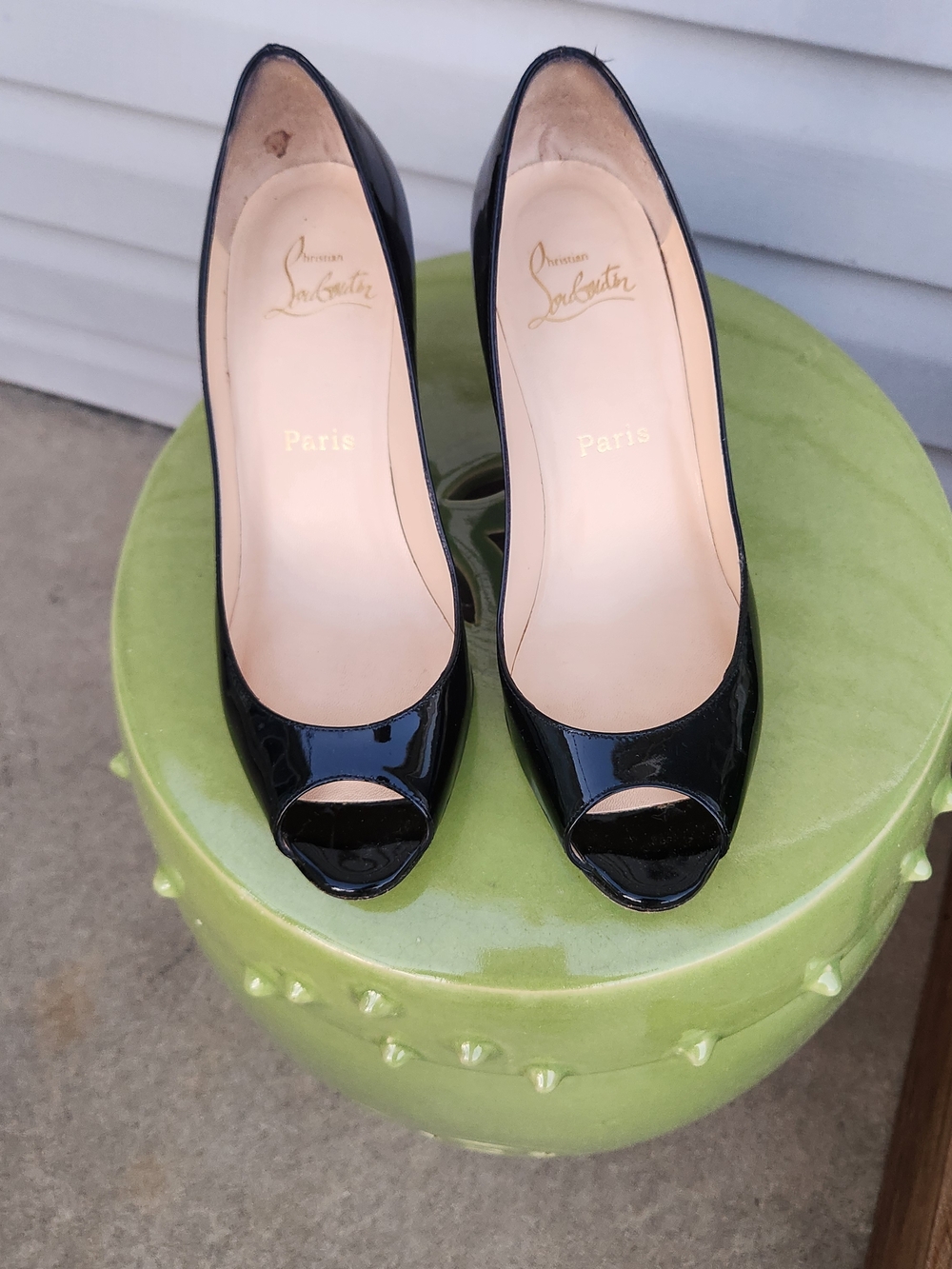 Christian Louboutin Black Patent Peep-Toe Pumps